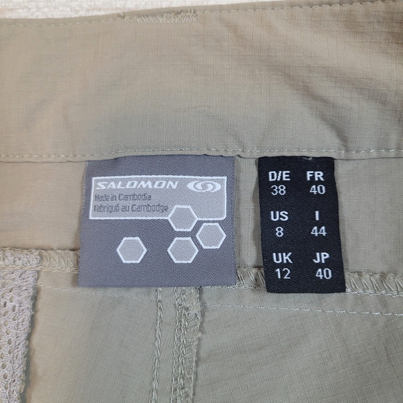 Salomon Convertible Hiking Pants Wms Sz 8/32Wx30 Zip Off Khaki Outdoors Ripstop - Picture 9 of 12